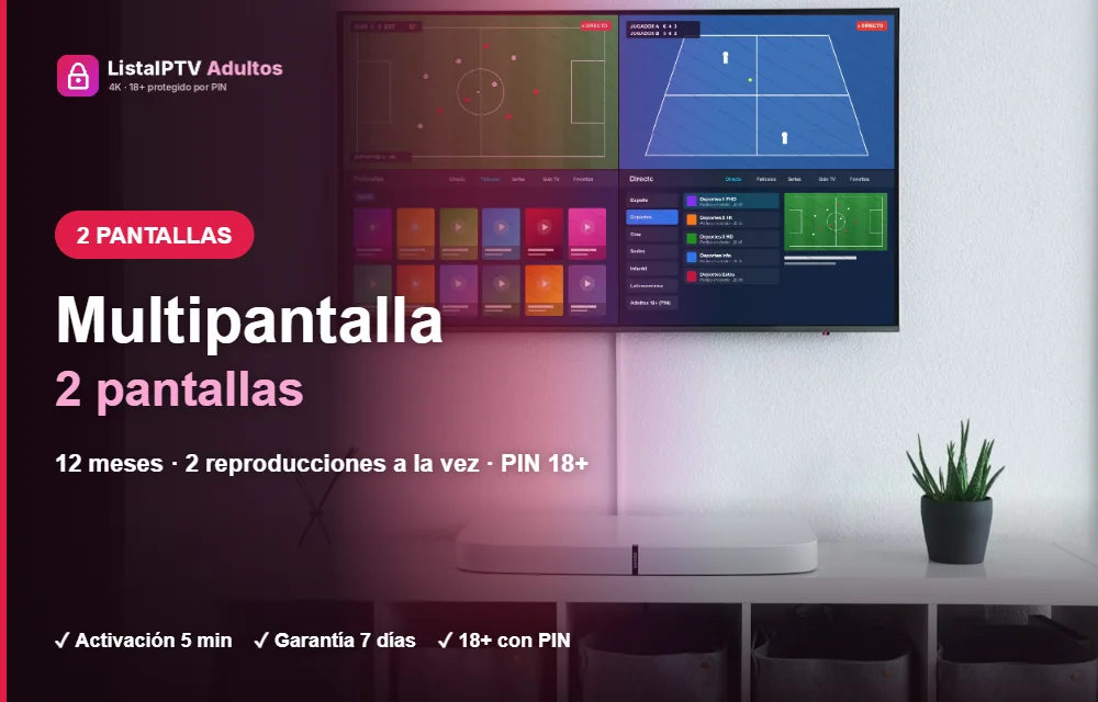Lista IPTV adultos multipantalla 2 pantallas: 2 reproducciones simultáneas con PIN 18+