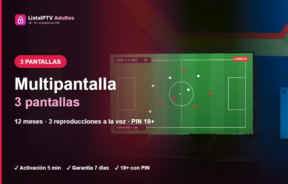 Lista IPTV adultos multipantalla 3 pantallas: 3 reproducciones simultáneas con PIN 18+