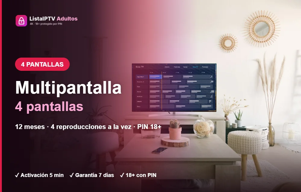 Lista IPTV adultos multipantalla 4 pantallas: 4 reproducciones simultáneas con PIN 18+